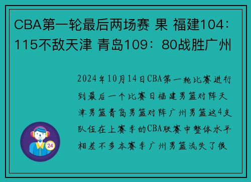 CBA第一轮最后两场赛 果 福建104：115不敌天津 青岛109：80战胜广州